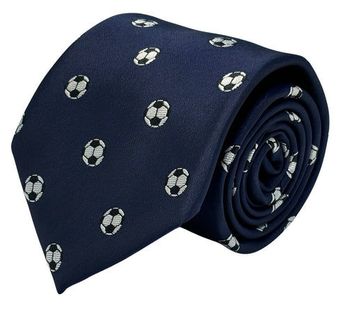 navy dark blue tie with football soccer ball design design