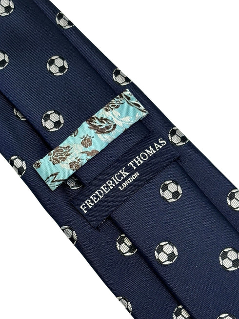 navy dark blue tie with football soccer ball design design
