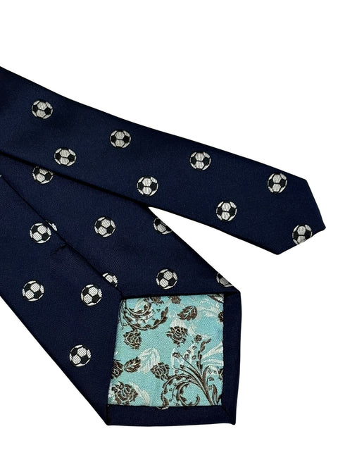 navy dark blue tie with football soccer ball design design