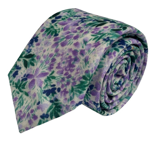 lilac light purple wildflower watercolour english meadow spring floral garden cotton tie