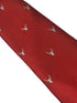 dark red tie with an embroidered deer head design