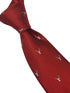 dark red tie with an embroidered deer head design