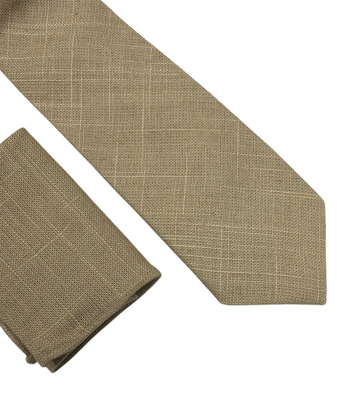 matching beige cream linen pocket square and tie