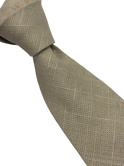 beige cream plain textured linen tie