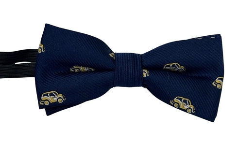 navy blue children's bow tie with yellow taxi car design