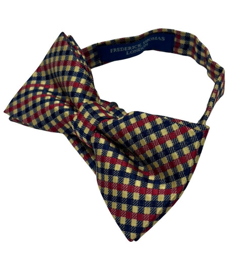 cream, blue & red gingham check design adult bow tie