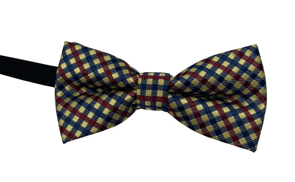 cream, blue & red gingham check design children's bow tie