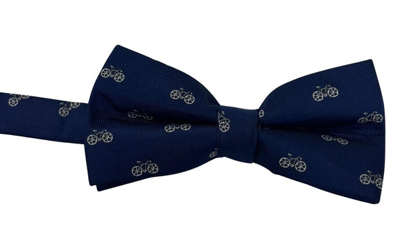 navy blue adult bow tie with bicycle bike design