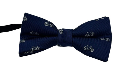 navy blue children's bow tie with bicycle bike design