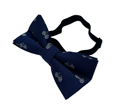navy blue children's bow tie with bicycle bike design