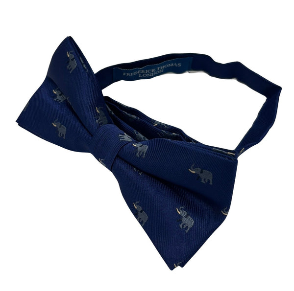 navy blue adult bow tie with elephant design