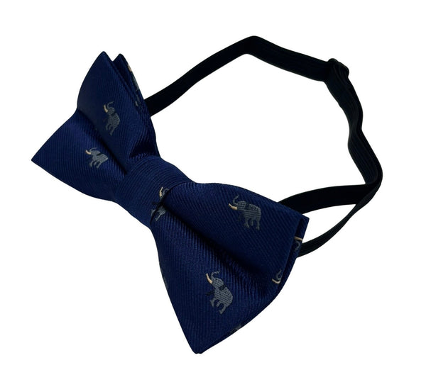 navy blue child bow tie with elephant design