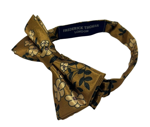 gold mustard children's bow tie with floral design