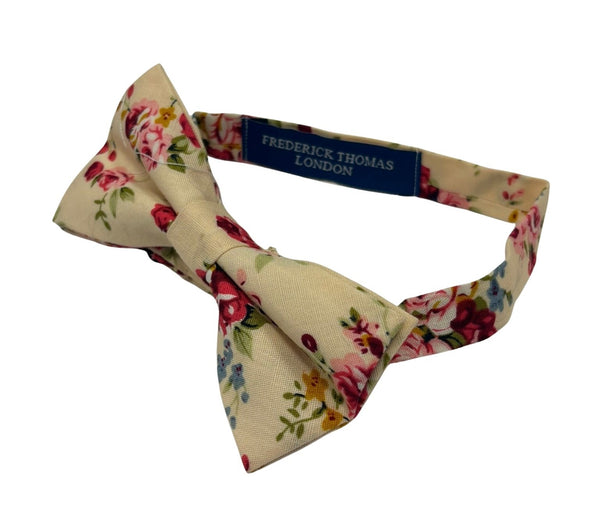 ivory cream children's cotton bow tie with floral design