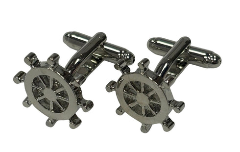 Nautical silver coloured ship wheel nautical cufflinks