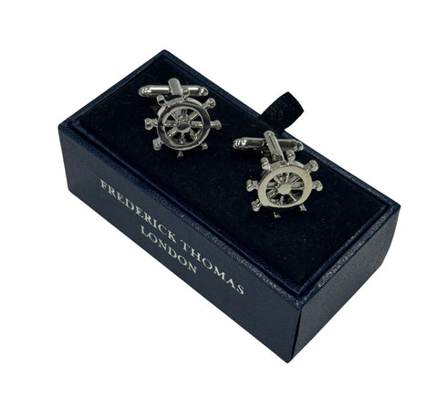 Nautical silver coloured ship wheel nautical cufflinks