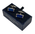 silver rectangular cufflinks with blue stone