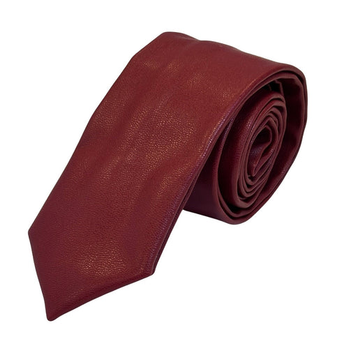 red tie in faux leather style material