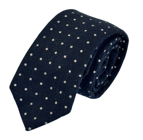 navy wool tie with white geometric pin spots