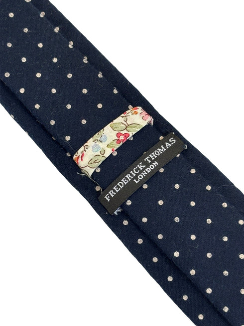 navy wool tie with white geometric pin spots