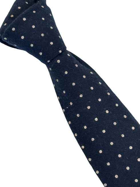 navy wool tie with white geometric pin spots