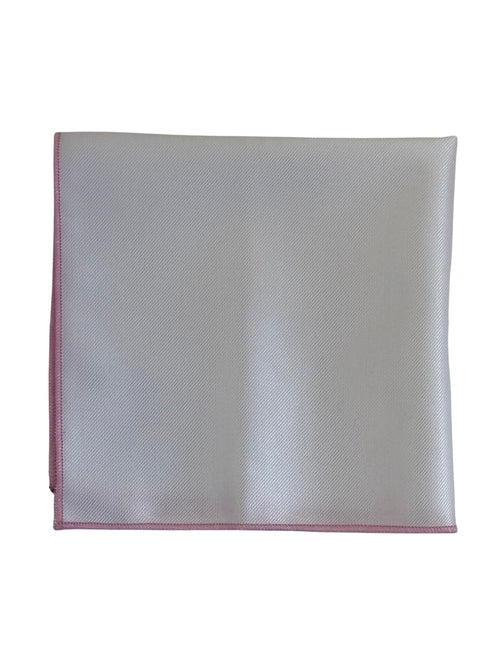 white cotton pocket square with pink edging