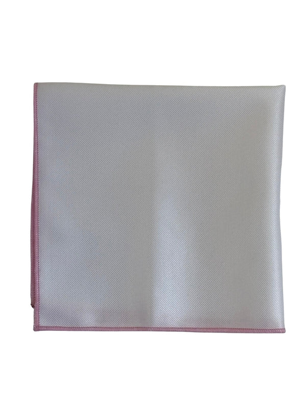 white cotton pocket square with pink edging