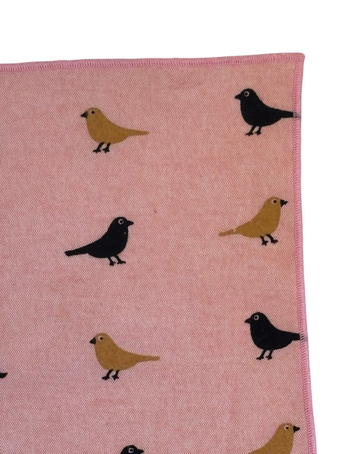 pink cotton pocket square with bird print