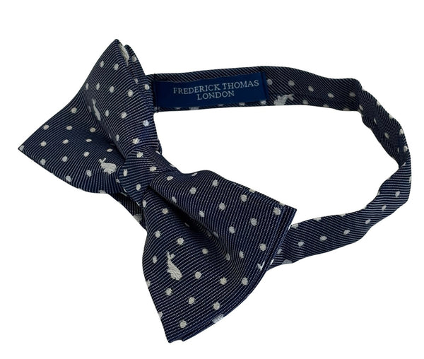 dark blue navy adult bow tie with white whale design