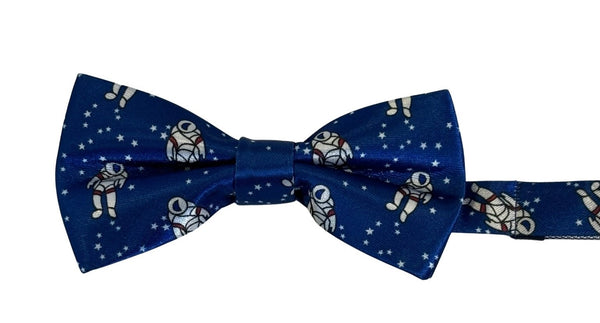 royal blue children's bow tie with astronaut design