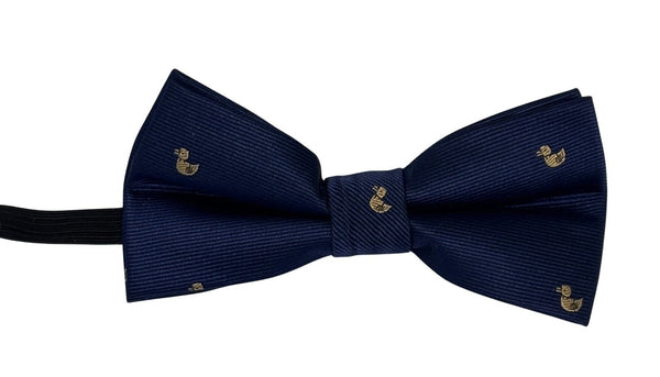Children's navy dark blue bow tie with cute duck print