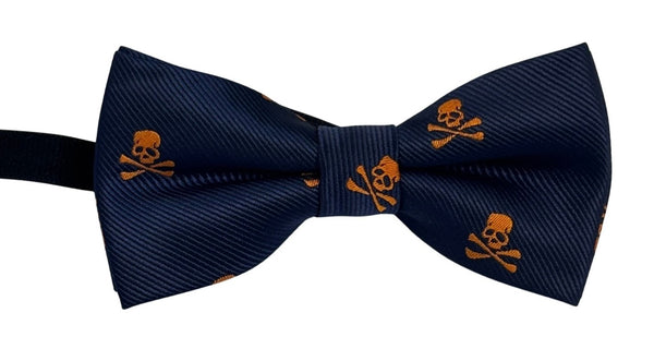 children's navy dark blue bow tie with skull and crossbones design