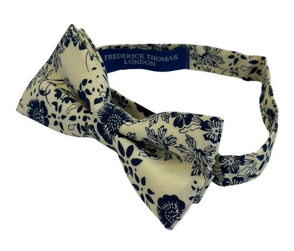Child's ivory cream & dark blue floral flower design bow tie