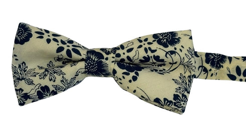 Child's ivory cream & dark blue floral flower design bow tie