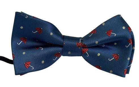 child's medium denim dark blue bow tie with a cute umbrella design
