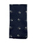 navy blue pocket square with white skull and crossbone design