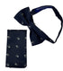 navy blue pocket square with white skull and crossbone design