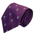 purple tie with white skull and crossbone design