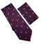 matching purple tie and pocket square with white skull and crossbone design