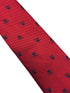 dark red tie with navy blue skull and crossbone design