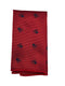 dark red pocket square with navy blue skull and crossbones design