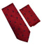 matching dark red tie and pocket square with navy blue skull and crossbone design