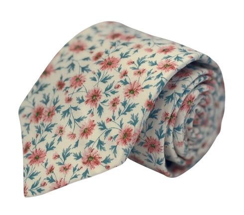 ivory pink peach cotton english wildflower garden design tie