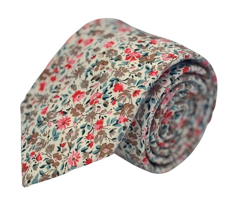 red and pink wildflower english garden tie