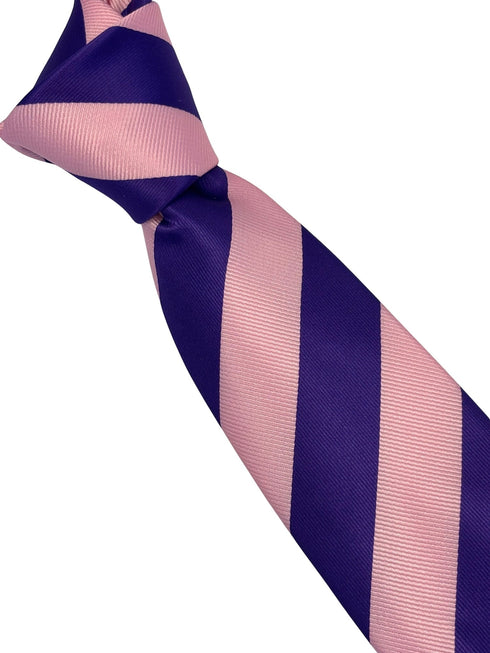 pale baby pink and cadbury purple club striped tie