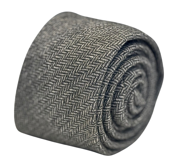 dark grey and cream wool tie with a herringbone design