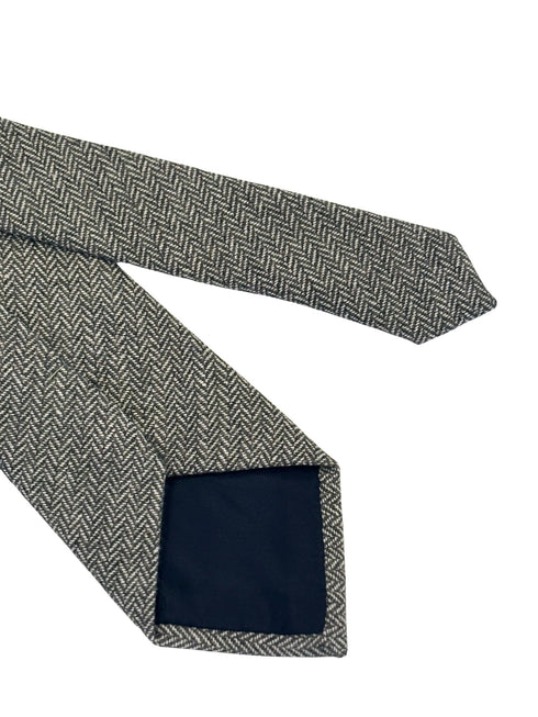dark grey and cream wool tie with a herringbone design
