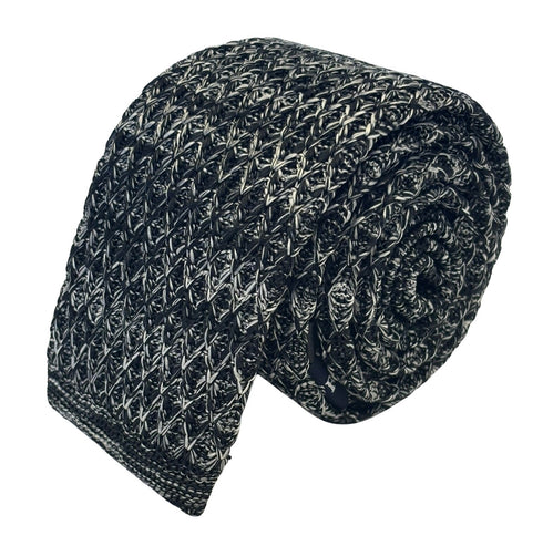 black and white speckled knitted tie