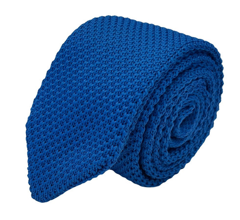 royal blue knitted tie with pointed end