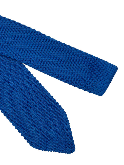 royal blue knitted tie with pointed end